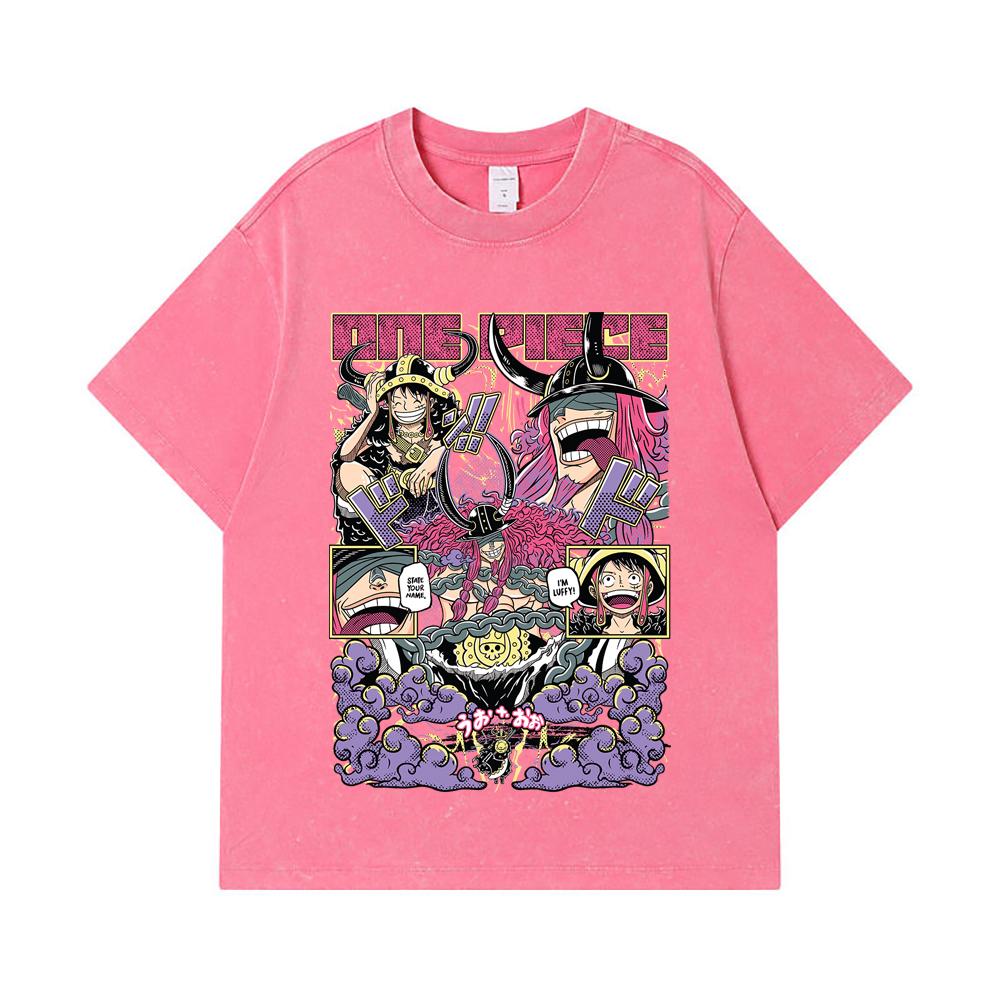 275 GSM Washed T-shirts 100% Cotton One Piece V50 Luffy Loki Print Unisex Heavy Cotton T Shirt