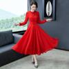 Women's Long Sleeved Lead Pure Color Chiffon Dress Slim And Large Skirt