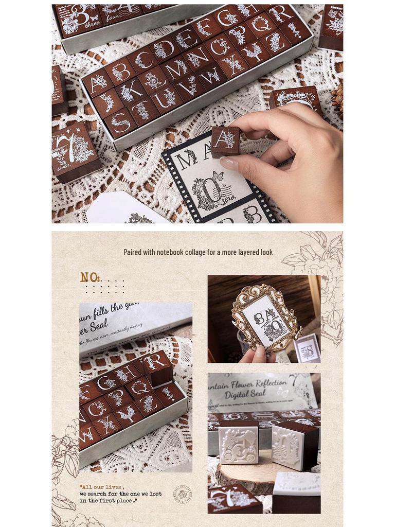 Yuezhen ретро бук дерево цветочный штамп письмо