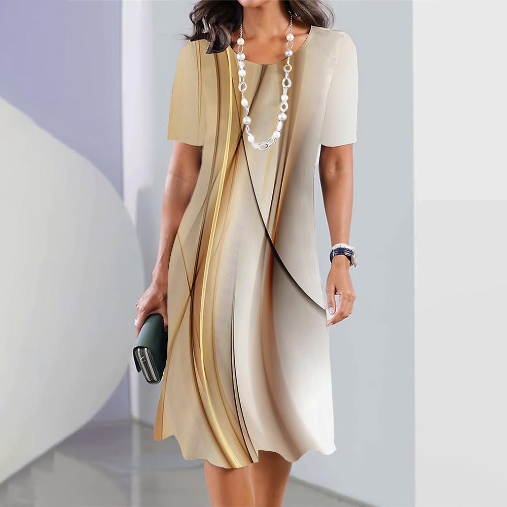 2024 Новые женские платья в полоску с принтом Летнее элегантное платье Женские платья с коротким рукавом Модная одежда больших размеров