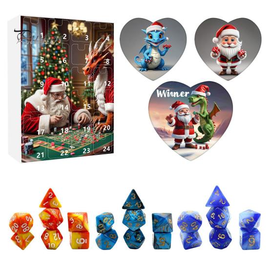 Набор игральных костей DND Адвент-календарь 2024 24-дневный обратный отсчет до Рождества Набор акриловых многогранных игральных костей для геймеров Ролевые игры