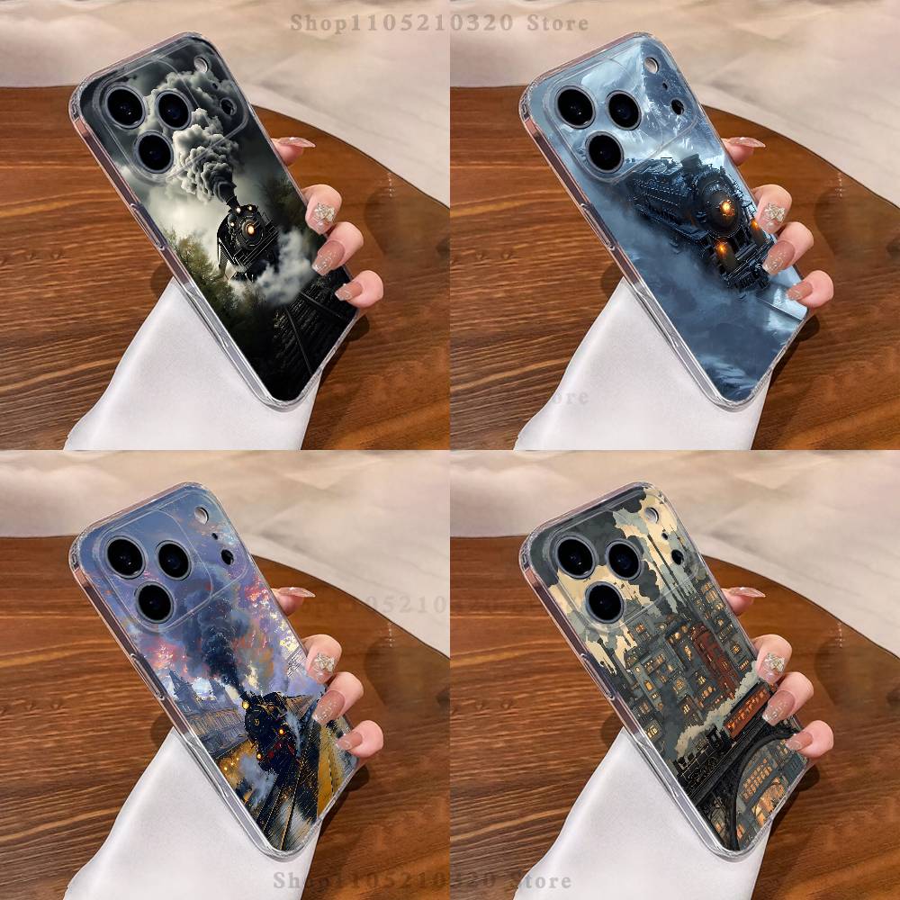 Классический паровоз Железная дорога Чехол для телефона iPhone17 16 15 14 13 12 11 Pro Max Plus Mini Прозрачный Полная задняя крышка Силиконовый Мягкая оболочка