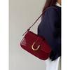 Bag Women's Retro Burgundy Horseshoe Buckle Fashion Portable Underarm Bag One Shoulder Crossbody Bag
