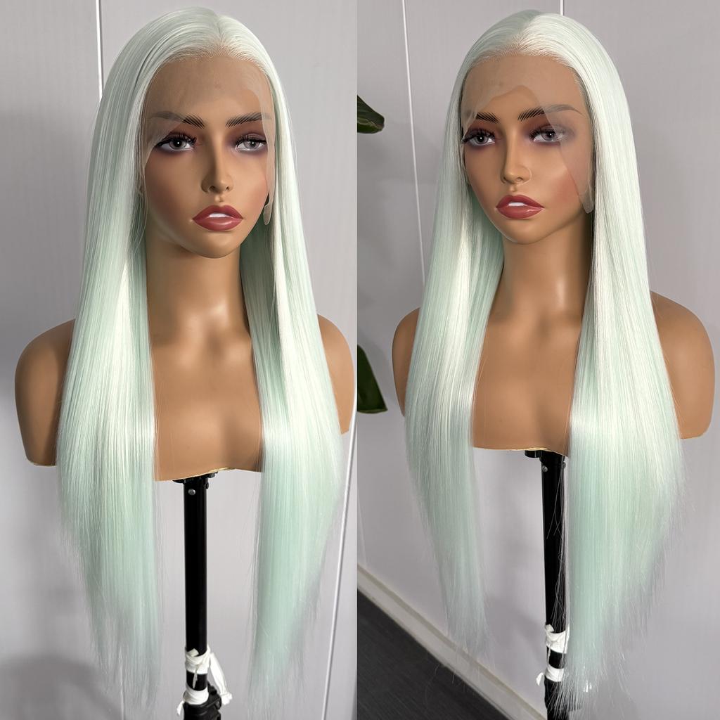 AIMEYA Light Pink Long Straight Wig Synthetic Hair Pink Lace Front Wigs Heat Resistant Wig Silky Straight Pink Hair