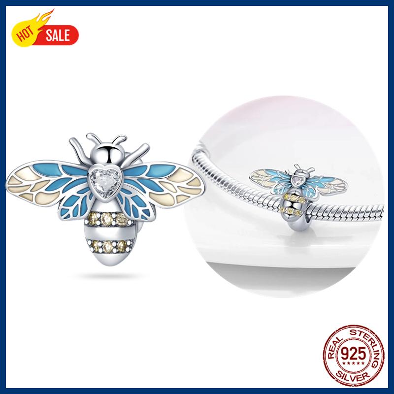 100% S925 Sterling Silver Firefly Charms Evil Eye Hot Air Balloon Blue Charms Fit Original Bracelet DIY Jewelry Making