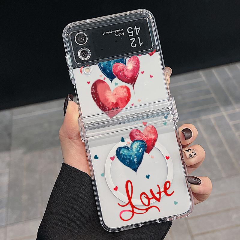3шт складной противоударный чехол для Samsung Z Flip6 Flip5 Flip4 для Magsafe Magnetic Balloon Kiss Lips Pattern Clear Hard Pc Slim Case Cover