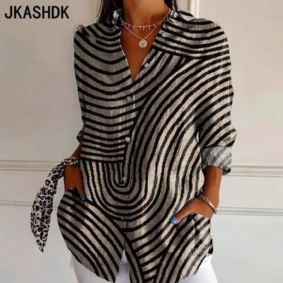 Женские модные повседневные весенне-осенние рубашки-поло с длинным рукавом и принтом в полоску, блузки и рубашки
