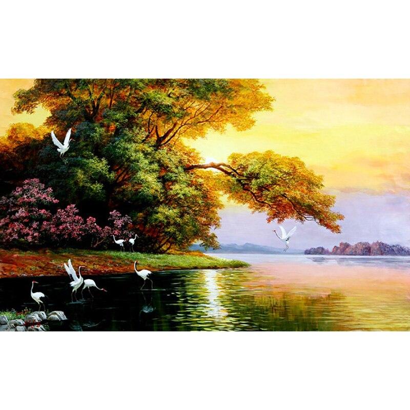DIY пейзаж 5D алмазная живопись полная круглая дрель живописная Алмазная художественная вышивка крестиком закат украшение дома