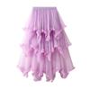 Qooth Women 10 Color Asymmetrical Tulle Ball Gown Skirt Elegant High Waist Fairy Mesh A-line Skirt For Spring Summer QT2126