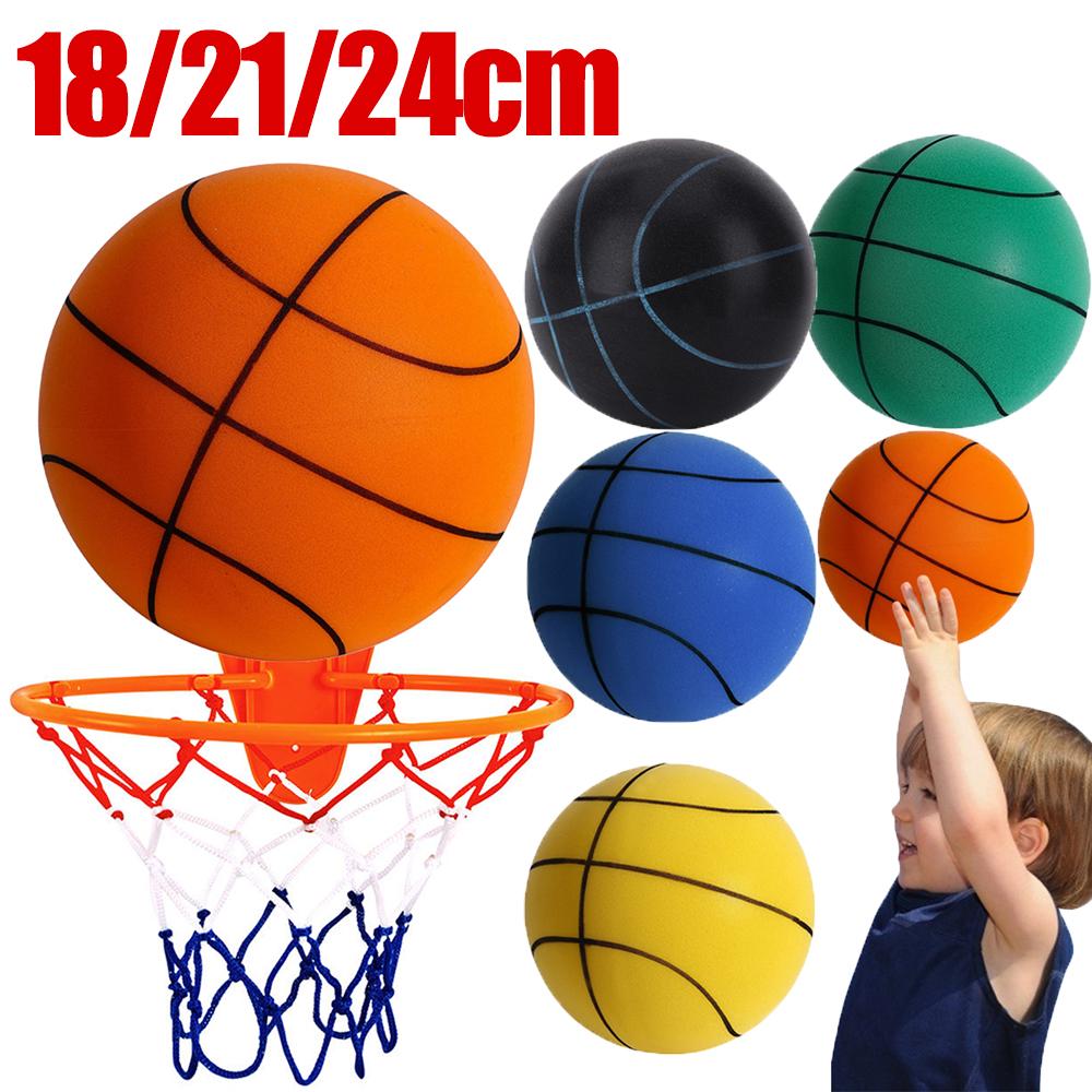 Indoor Silent Basketball Sports Bouncy Balls 18/21/24cm High Density Foam Material Kids Adults Ball Training With Portable Net