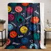 Colorful smiley faces with varied expressions and playful text accents. for all seasons blanket lunch break throw gift