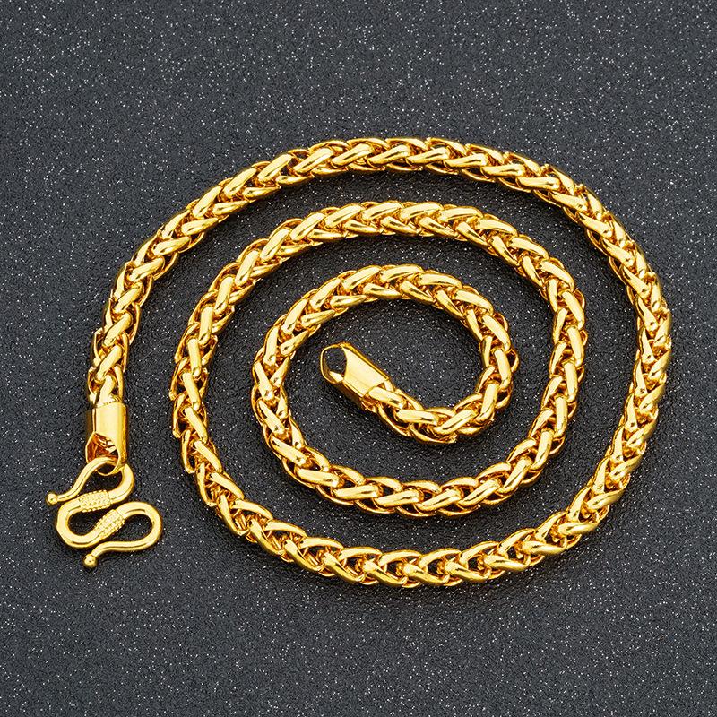 Men's 999 Gold Plated Wheat Ear Necklace Vietnamese Sand Gold Necklace Long-lasting Color-resistant Accessory Gift