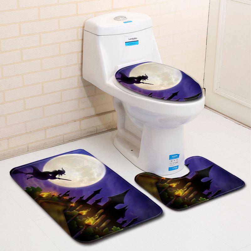 Pumpkin Lamp Bathroom Toilet Three-Piece Floor Mat Doormat Bathroom Carpet