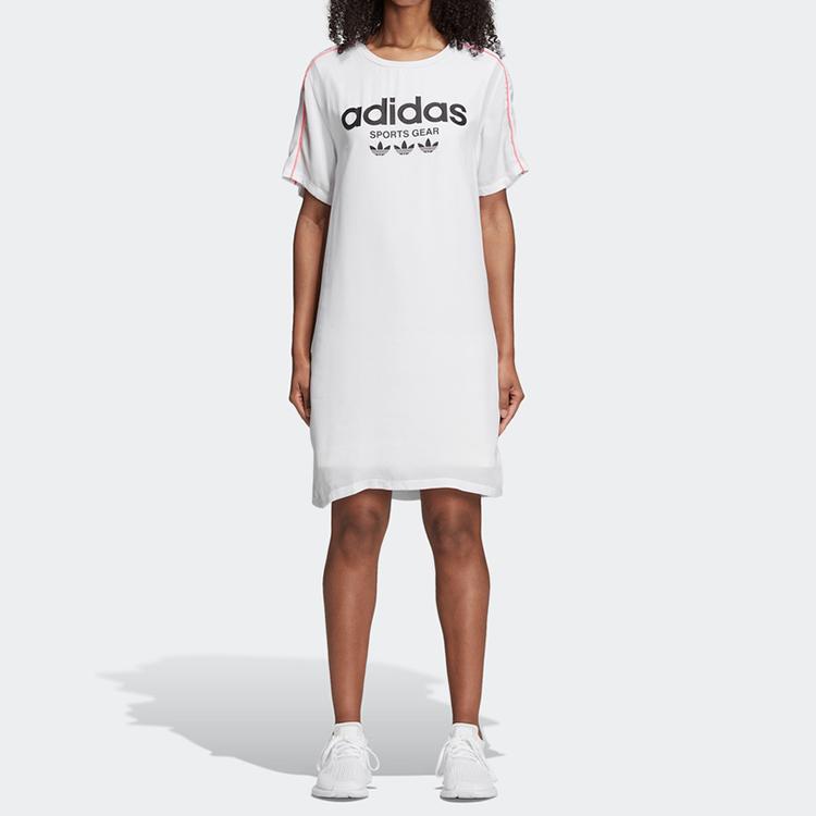 Adidas Оригиналы Повседневная Мода Американский Винтаж Дышащее Платье с Длинным Коротким Рукавом Женские платья Белый CZ8333