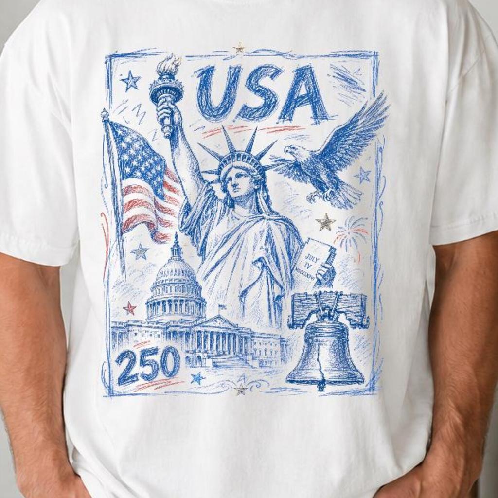 Comfort Colors Statue of Liberty Shirt, USA 250 Retro Tee, Hand Drawn Patriotic Shirt, 4th of July T-Shirt, American Flag Shirt