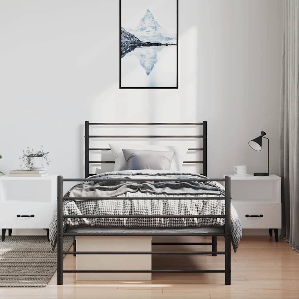 Vidaxl Металлическая Рама Кровати С Изголовьем И Изножьем, Черная, 100X190См