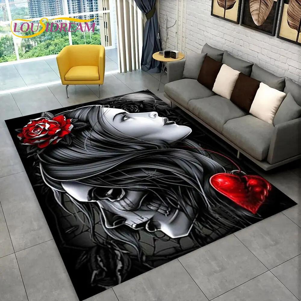 3D Готический Ужас Женский Череп Мертвая Девушка Коврик, Коврик для Дома Гостиная Спальня Диван Коврик Декор, Нескользящий Коврик