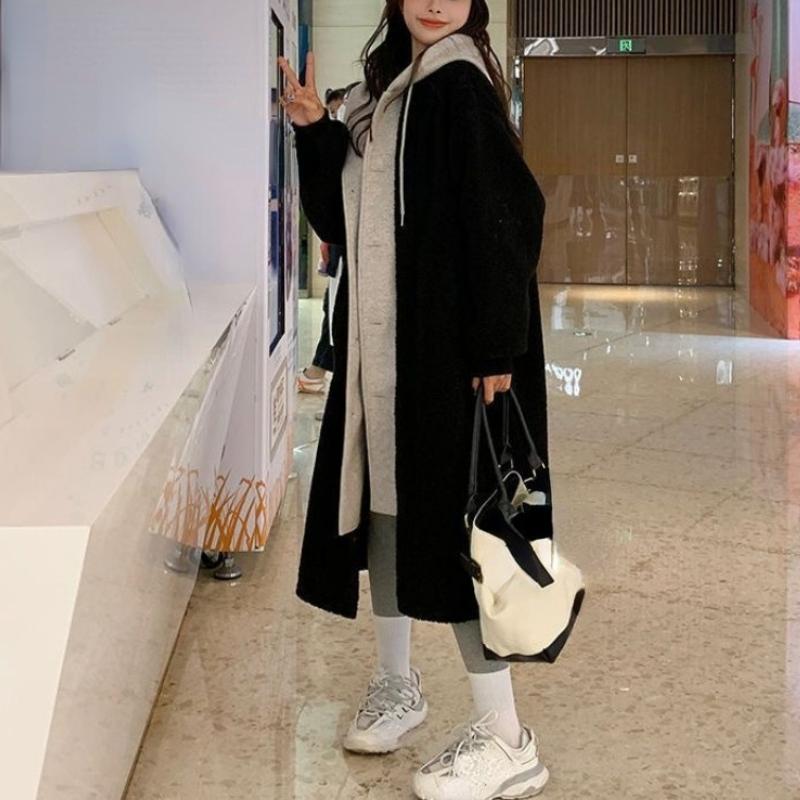 Осенне-зимнее бархатное универсальное свободное модное пальто, длинное пальто с капюшоном, двухслойное стильное теплое и утолщенное зимнее пальто