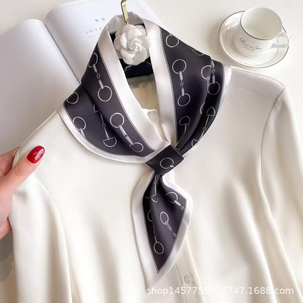 Silk Scarf Small Long Square Scarf Women'S High-End Neck Protection Scarf Professional Matching Shirt Scarf