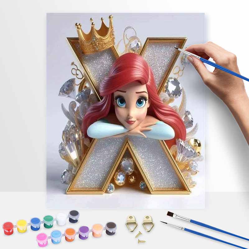 Disney Наборы для рисования маслом своими руками Принцесса Ариэль Буква X Ручная роспись Декор для дома Поделки Идеи подарков Для фанатов Креативное настенное искусство Расслабляющий подарок