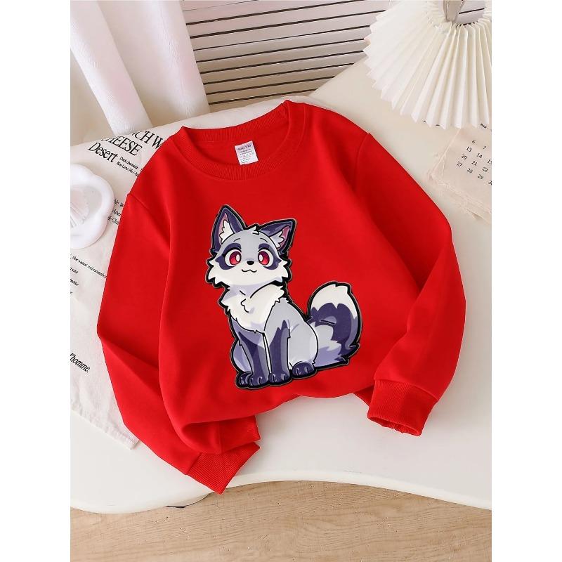 European sizes Crewneck Sweatshirt for Kids Featuring a Fox with Red Eyes And Starry Fur. Perfect for Sports And Casual Outings