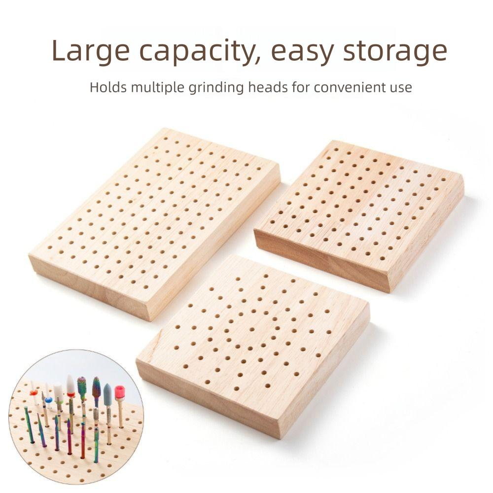 2Pcs Square Wooden Polishing Head Storage Board Nail Grind Head Organizer Empty Container