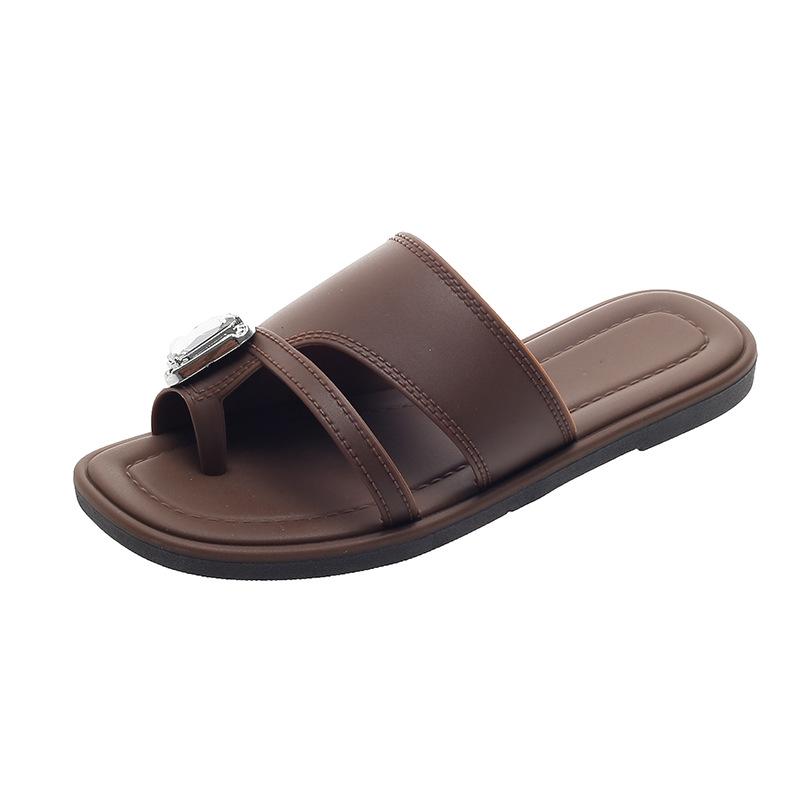 Простые босоножки-балетки с открытым носком - Универсальные повседневные летние шлепанцы с петлей для пальца