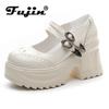 Ботинки Fujin 10 см из лакированной кожи, осенние женские дышащие женские ботинки, повседневные весенние туфли-лодочки Мэри Джейн на платформе и танкетке, туфли на плоской подошве