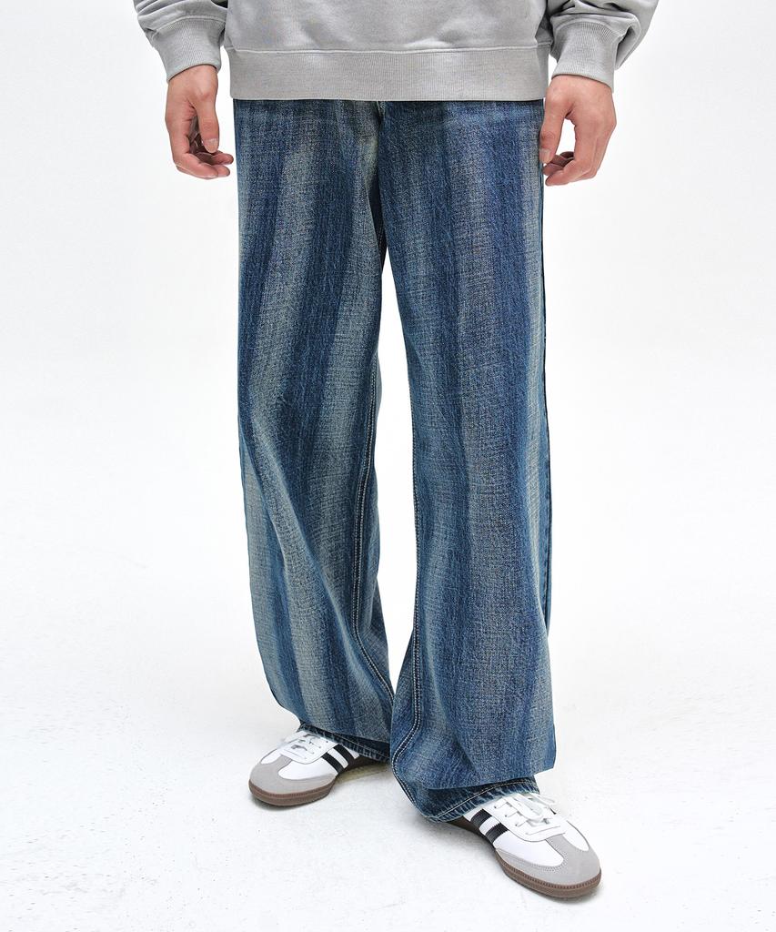 DECET Stripe Bleach Wide Jeans Dcpt049Blueb