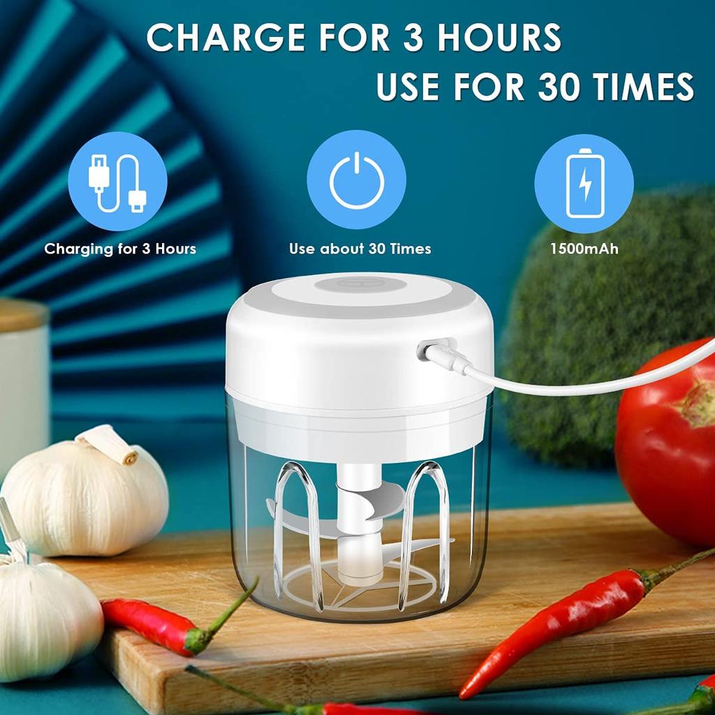 Electric Mini Garlic Chopper Portable Food Processor Vegetable Chopper Onion Mincer Cordless Meat Grinder with USB Charging for Vegetable Pepper Onio