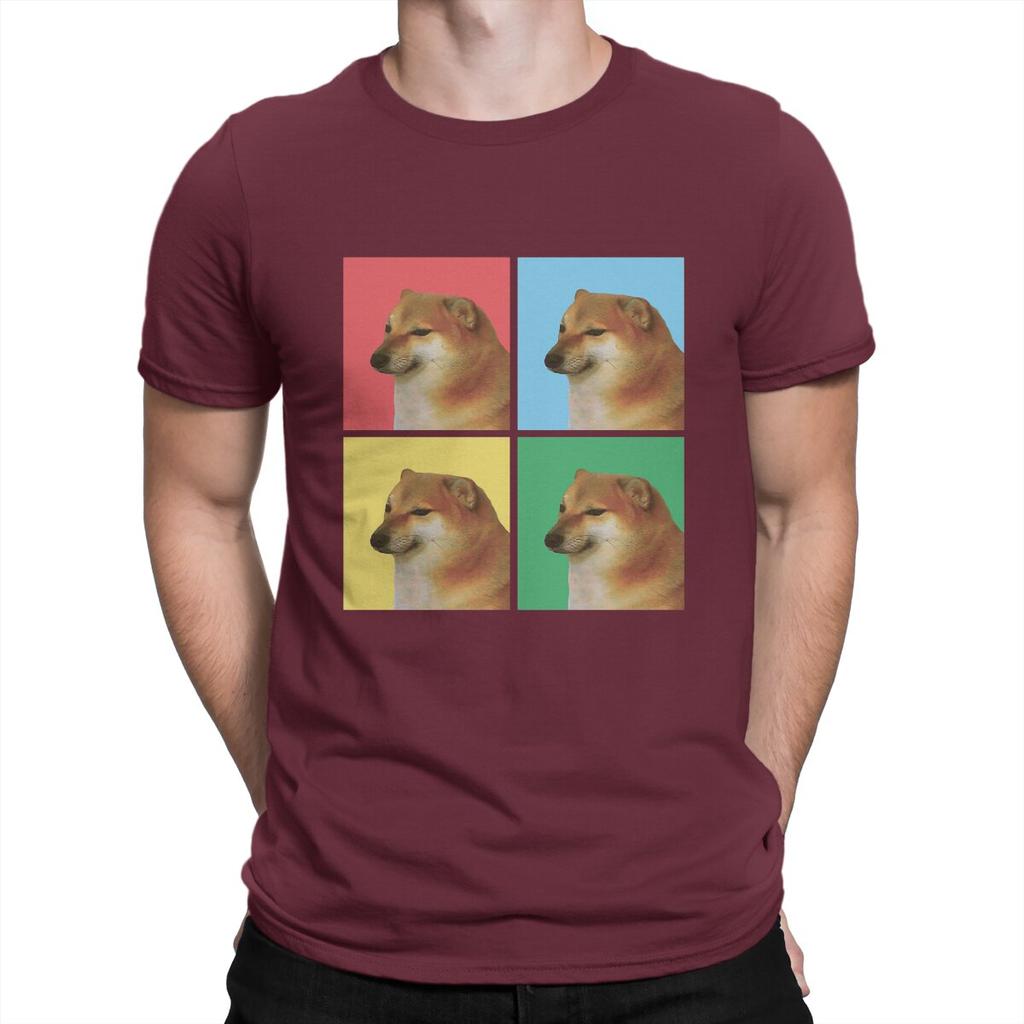 Мужские футболки с принтом Cheems Doge 100% Хлопок Топы Винтажные с коротким рукавом с круглым вырезом Футболка Подарок на день рождения Футболка