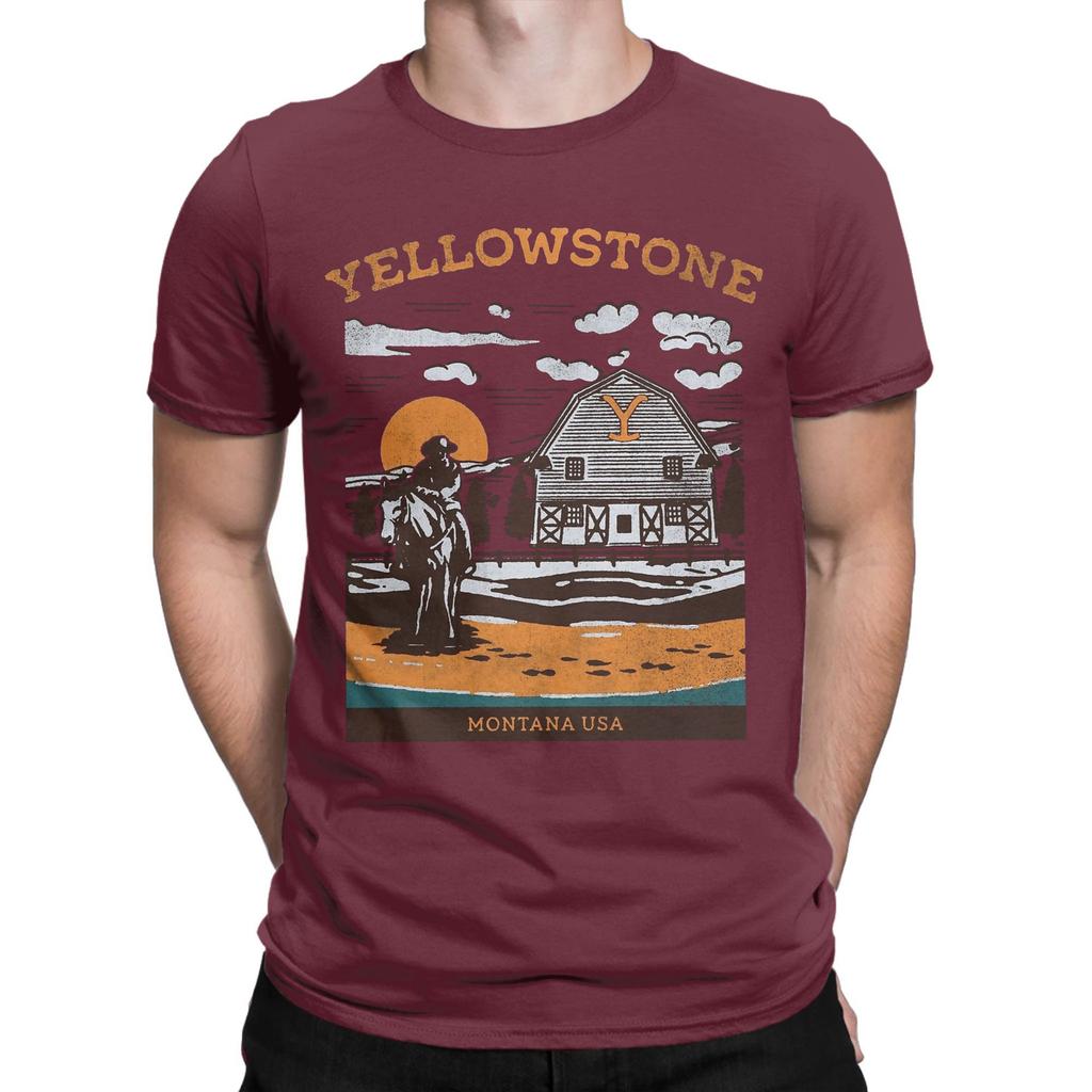 Men Yellowstone Montana USA Dutton Ranch Vintage T Shirts 100% Cotton Tops Novelty Short Sleeve Crewneck Tees Printed T-Shirts