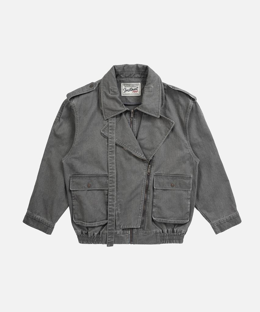 INSTANTFUNK Layered Collar Rider Jacket - Gray