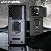 KEYSION Shockproof Case for Redmi Note 13 Pro 5G Slide Camera Lens Protection Ring Stand Phone Cover for Xiaomi Redmi Note 13 5G