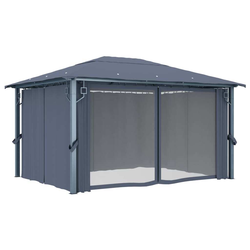 Gazebo with Curtains 400*300 cm Anthracite Aluminum