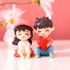 2Pcs Couple Dolls Lovely Bonsai Realistic Sweet Expression Bright-colored Small Girl Boy Couple Figurines Dollhouse Supplies
