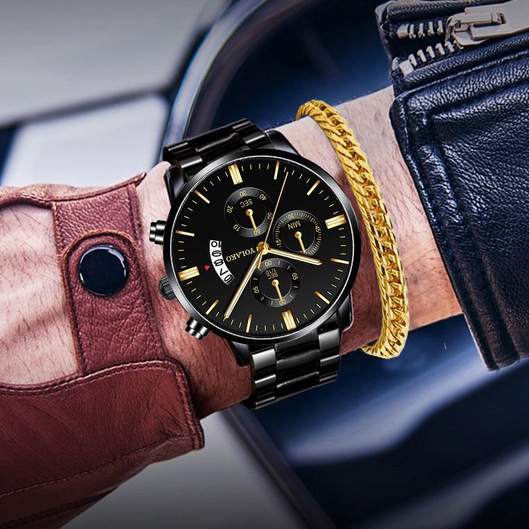 Модные мужские часы из нержавеющей стали, браслет, мужские кварцевые наручные часы с календарем, роскошные мужские классические деловые часы, мужские часы в подарок