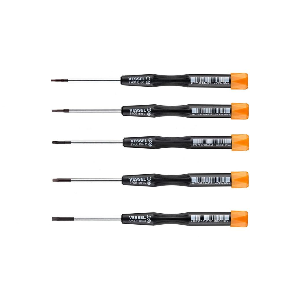 VESSEL Micro Screwdriver Precision Torx Screwdrivers for and T10H 99005TX Set, 5-Piece Set, T5, T6, T7H, T8H, Screws,