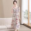 Chiffon V-neck Printed Dress for Women 2025 - Elegant Two-Piece Style for Middle-aged and Elderly Summer Fashion