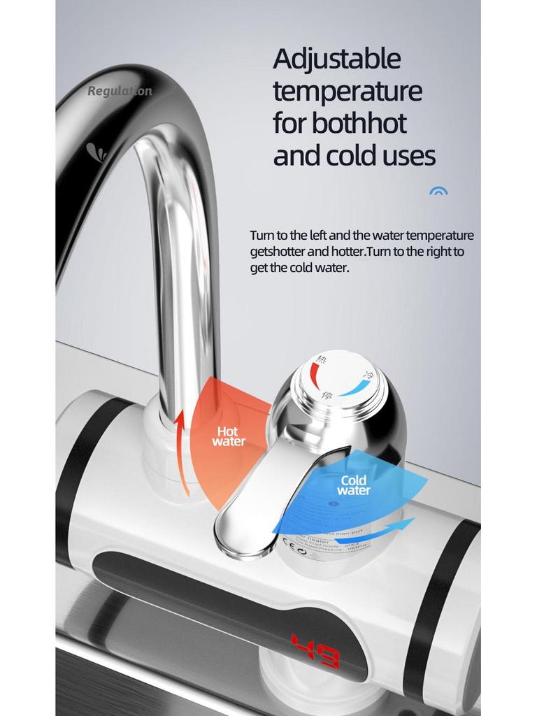 Мгновенный электрический водонагреватель-кран с цифровым дисплеем для душа, двойного использования (горячая и холодная вода)