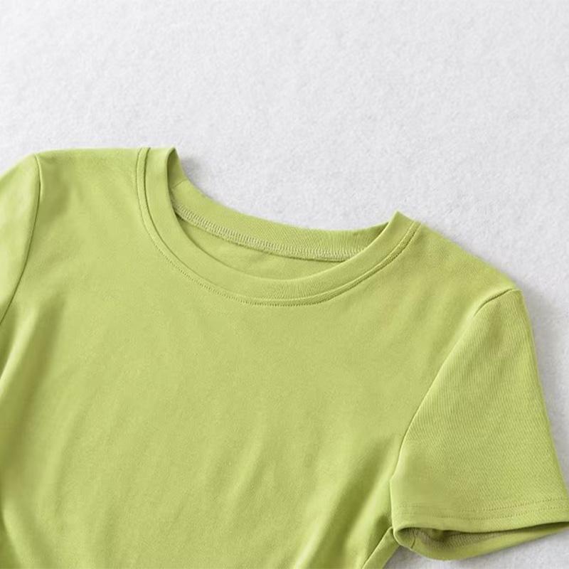 2024 Harajuku Женская хлопковая футболка с круглым вырезом, короткими рукавами и рюшами по бокам, футболки