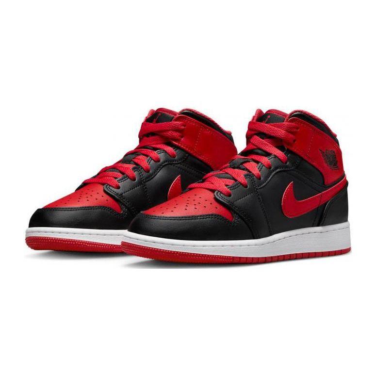 Кроссовки Air Jordan 1 Mid GS Alternate Bred для детей Черный Огненно-красный Белый DQ8423-060