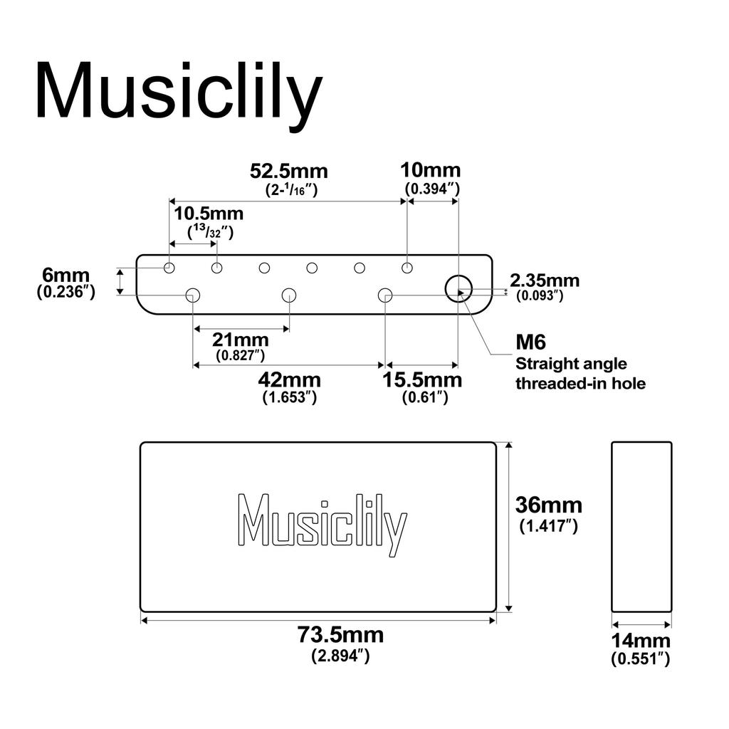 Musiclily Ultra 36 мм латунный короткий блок тремоло для индонезийских электрогитар Squier Affinity и Bullet Series Bridges 10,5 мм