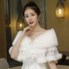 V-Neck Bridal Wrap Cape White Fur Collar Fashion Winter Dress Jacket  Autumn Winter