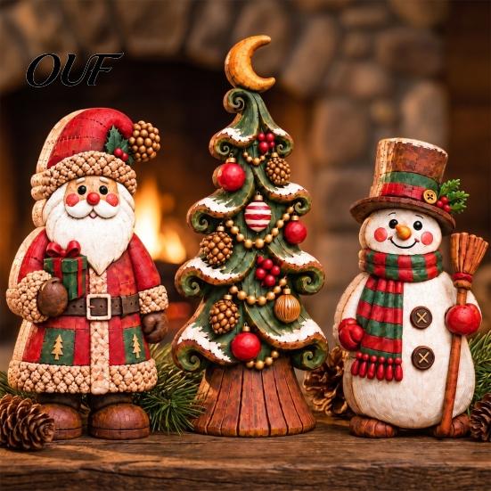 Wooden Holiday Gift for Friends 3 Pcs Christmas Table Decoration, Rustic Snowman Santa Claus Xmas Tabletop Indoor Shelf Decor Sign, 2D Flat