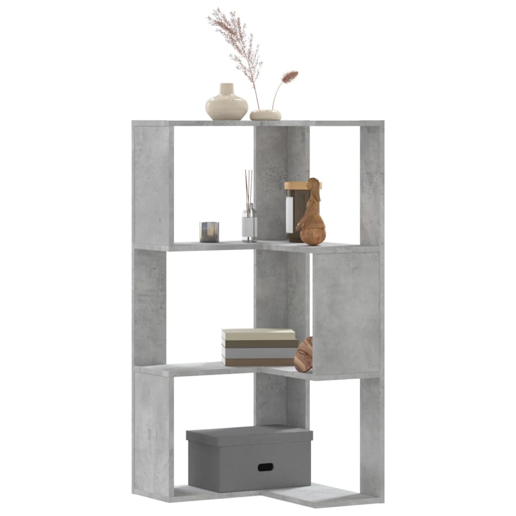 Corner Bookshelf 3 Shelves Concrete Grey 50 x 50 x 102 cm Engineered Wood