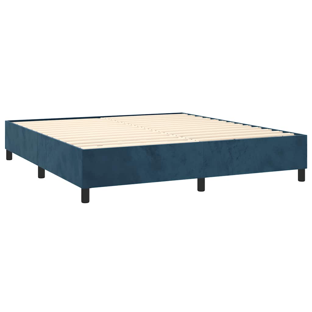 Box Spring Bed with Mattress Dark Blue 200x200 cm Velvet