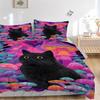 3pcs bedding set Mushroom Fantasy Cat Includes 1 Comforter + 2 Pillowcases, Without Pillow Inserts, Soft Comfortable, Lightweight Breathable027