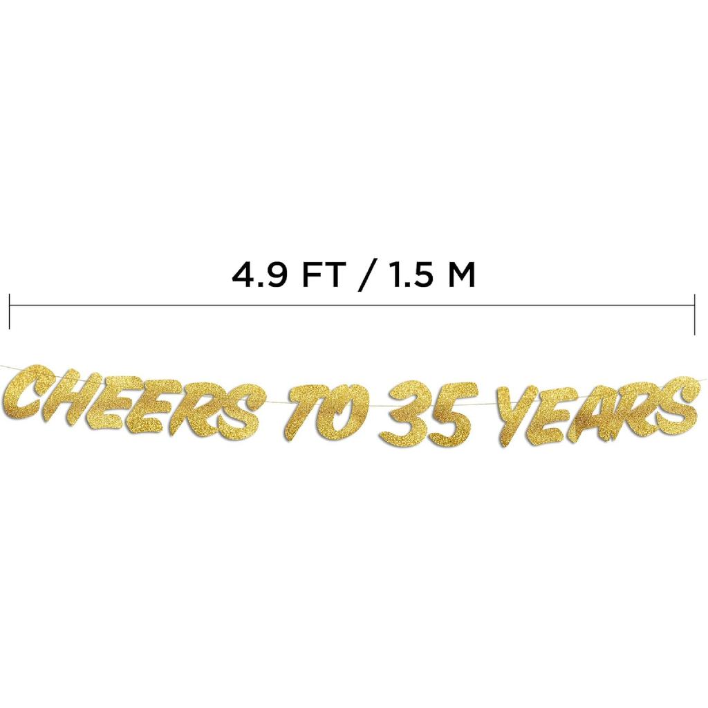 Cheers to 35 Years Gold Glitter Banner - 35th Birthday and Anniversary Party Decorations