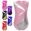 Girls Gymnastics Leotard Metallic Shiny Patchwork Rhinestones Keyhole Back Sleeveless Bodysuit
